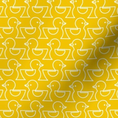 Rubber Duckie- Bathroom Wallpaper- Rubber Duck- Continuous Line Geometric Yellow Ducks- Kidult- White on Bright Golden Yellow Background- Small