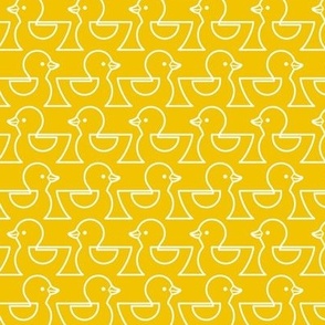 Rubber Duckie- Bathroom Wallpaper- Rubber Duck- Continuous Line Geometric Yellow Ducks- Kidult- White on Bright Golden Yellow Background- Small