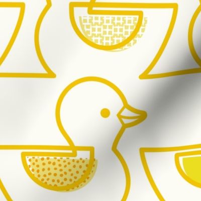 Rubber Duckie- Bathroom Wallpaper- Rubber Duck- Continuous Line Geometric Yellow Ducks- Kidult- Bold Golden Yellow on White Background- Extra Large- Jumbo