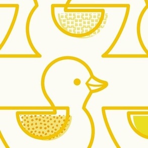 Rubber Duckie- Bathroom Wallpaper- Rubber Duck- Continuous Line Geometric Yellow Ducks- Kidult- Bold Golden Yellow on White Background- Extra Large- Jumbo