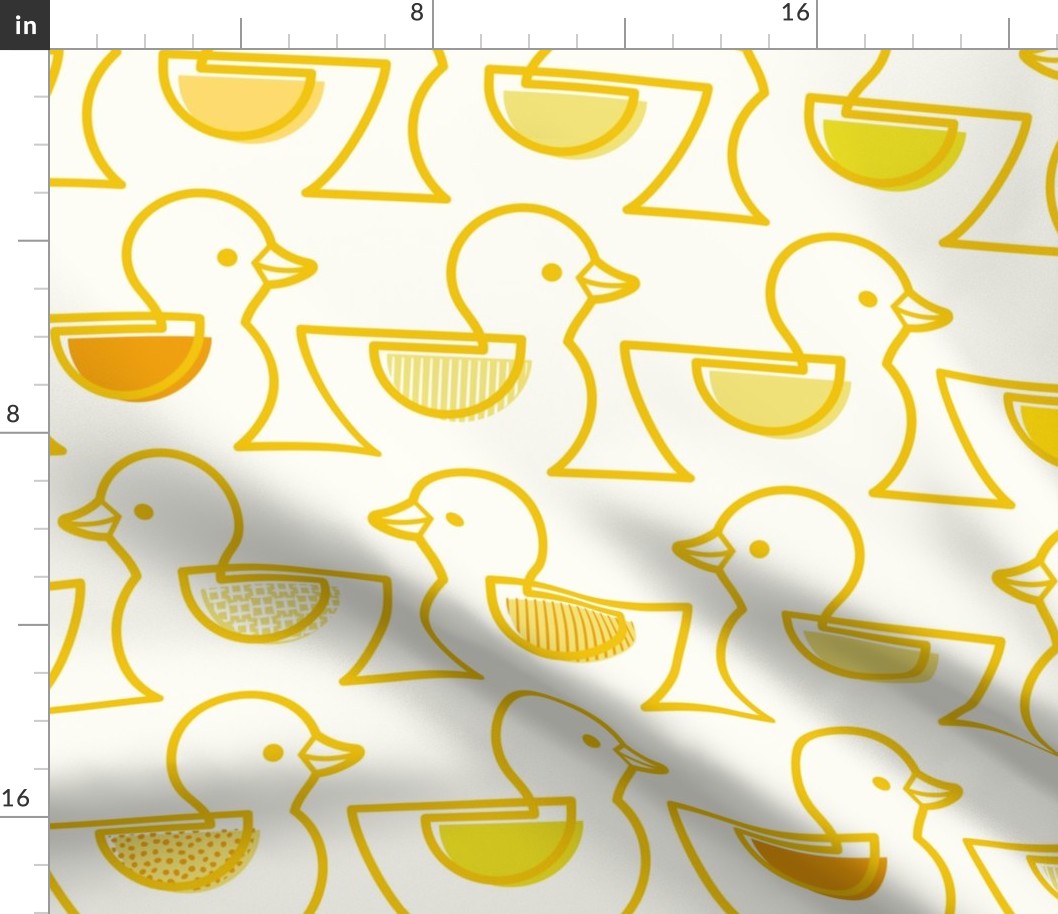 Rubber Duckie- Bathroom Wallpaper- Rubber Duck- Continuous Line Geometric Yellow Ducks- Kidult- Bold Golden Yellow on White Background- Extra Large- Jumbo