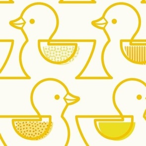 Rubber Duckie- Bathroom Wallpaper- Rubber Duck- Continuous Line Geometric Yellow Ducks- Kidult- Bold Golden Yellow on White Background- Large