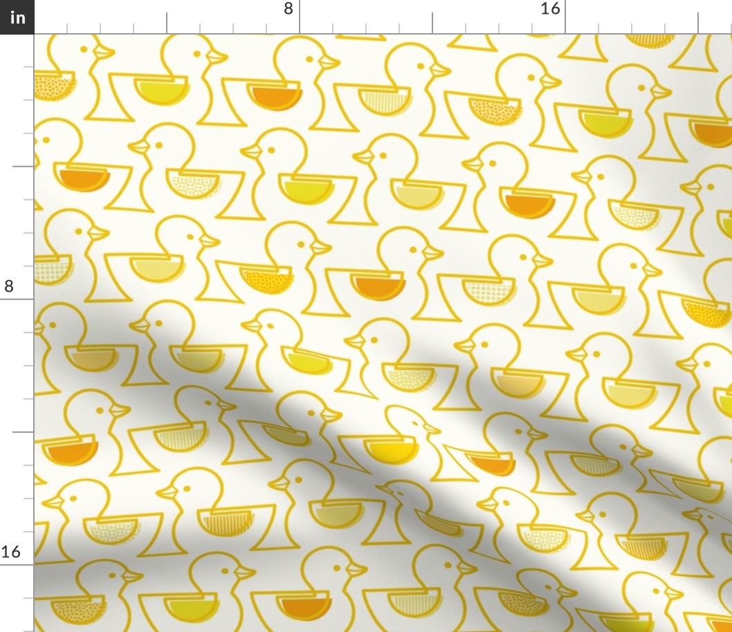 Rubber Duckie- Bathroom Wallpaper- Rubber Duck- Continuous Line Geometric Yellow Ducks- Kidult- Bold Golden Yellow on White Background- Medium