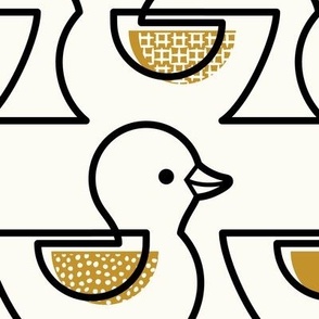 Rubber Duckie- Bathroom Wallpaper- Rubber Duck- Continuous Line Geometric Black Ducks- Kidult- Gold and Black on Natural Background- Petal Signature Desert Sun- Extra Large- Jumbo