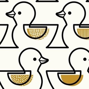 Rubber Duckie- Bathroom Wallpaper- Rubber Duck- Continuous Line Geometric Black Ducks- Kidult- Gold and Black on Natural Background- Petal Signature Desert Sun- Large