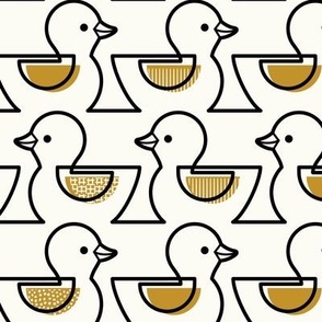 Rubber Duckie- Bathroom Wallpaper- Rubber Duck- Continuous Line Geometric Black Ducks- Kidult- Gold and Black on Natural Background- Petal Signature Desert Sun- Medium