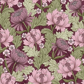 art nouveau flowers and peonies mauve wallpaper WB23 