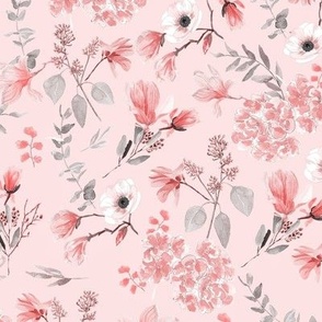 Romantic Watercolor Floral Pattern Pastel Red