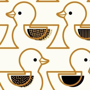 Rubber Duckie- Bathroom Wallpaper- Rubber Duck- Continuous Line Geometric Yellow Ducks- Kidult- Gold and Black on Natural Background- Petal Signature Desert Sun- Large