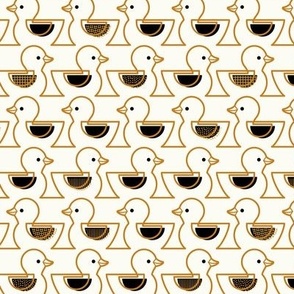 Rubber Duckie- Bathroom Wallpaper- Rubber Duck- Continuous Line Geometric Yellow Ducks- Kidult- Gold and Black on Natural Background- Petal Signature Desert Sun- Small