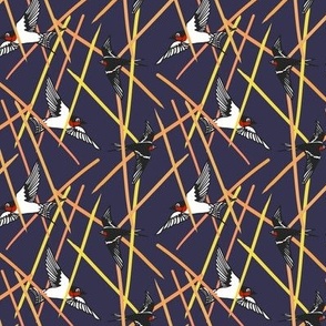 swallows in the rushes: ukiyo-e inspired print