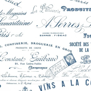 French And English Vintage Typography Pattern Blue