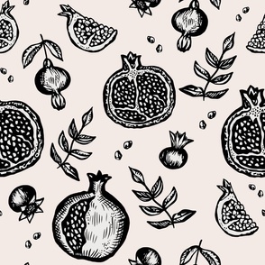 Black Pomegranate Block Print / Linocut Pomegranates / Farmers Market Tote Bag