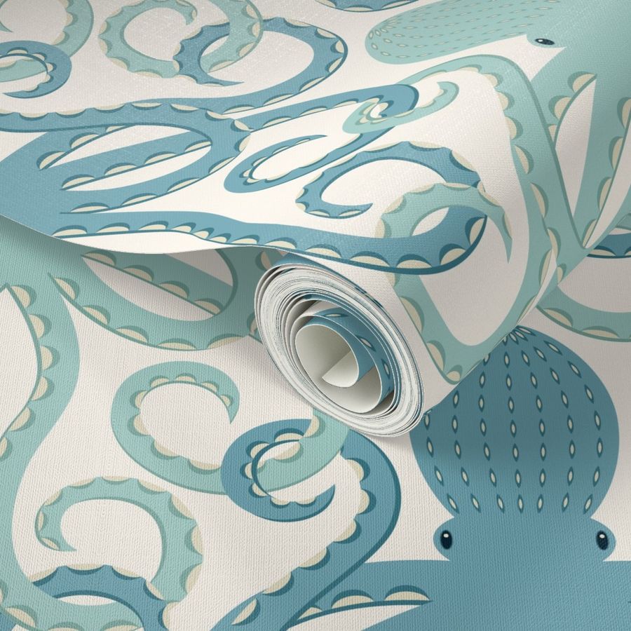 Bath time with interlocking Octopuses in Wallpaper | Spoonflower