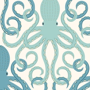 Bath time with interlocking Octopuses in sea green and blue