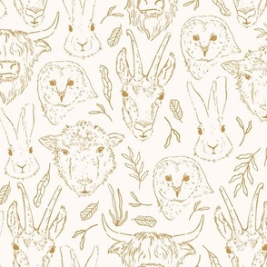 mountain and forest animals gold beige