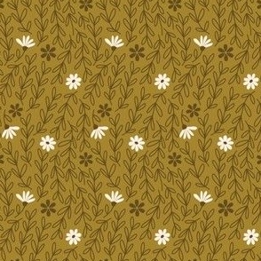 Wavy Daisy {on Luxor Gold} Ditsy Flower and Vine Stripes