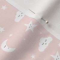 MINI baby nursery fabric - sun moon stars pink