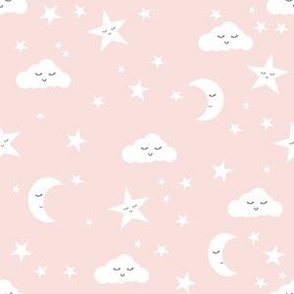 MINI baby nursery fabric - sun moon stars pink