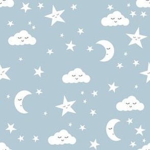  MINI baby nursery fabric - sun moon stars blue