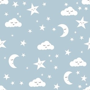 SMALL baby nursery fabric - sun moon stars blue