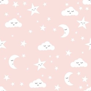 SMALL baby nursery fabric - sun moon stars pink