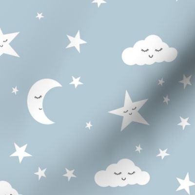 MEDIUM baby nursery fabric - sun moon stars blue