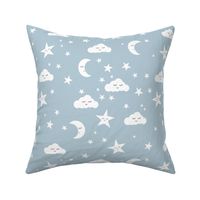 MEDIUM baby nursery fabric - sun moon stars blue