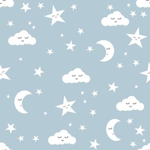 MEDIUM baby nursery fabric - sun moon stars blue