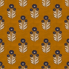 Vintage Floral Wallpaper and Fabric / Mustard Yellow and Blue Floral Design / Vintage Wallpaper
