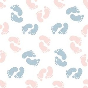 MINI baby feet fabric - baby shower fabric, nursery, newborn, blue and pink