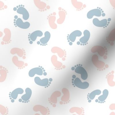 SMALL baby feet fabric - baby shower fabric, nursery, newborn, blue and pink