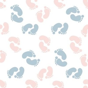 SMALL baby feet fabric - baby shower fabric, nursery, newborn, blue and pink