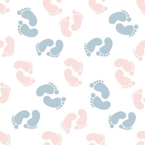 MEDIUM baby feet fabric - baby shower fabric, nursery, newborn, blue and pink