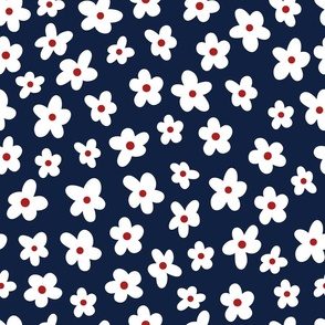 Large // Independence Blooms : Minimalist Ditsy Daisy Flowers for 4th of July - White