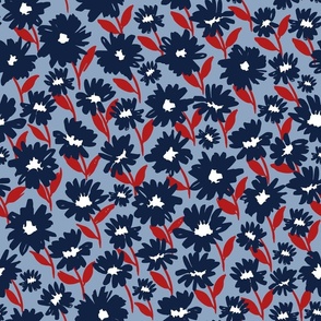 Large // 4th of July Flowers: Minimalist Hand Painted Florals - Blue