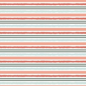 Horizontal stripes in sage, blue and coral