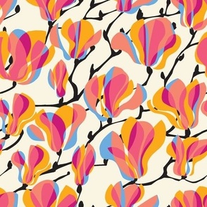 Multicolor Magnolias on Ivory