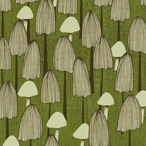 Earth Tones Mushrooms Green Large