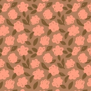 Camellias in Coral Peach Pink and Hazelnut Brown