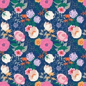Pink Floral on Navy Blue  by Angel Gerardo - Small Scale