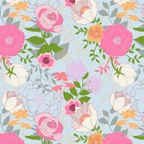 Pink Floral on Light Blue by Angel Gerardo