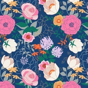 Pink Floral on Navy Blue  by Angel Gerardo