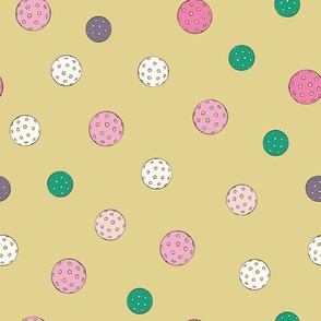 Bold Preppy Wiffle Balls on Solid Mustard Yellow Background