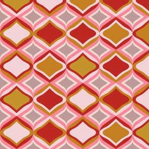 Geometric ogee and diamond, red gold pink, 4 inch