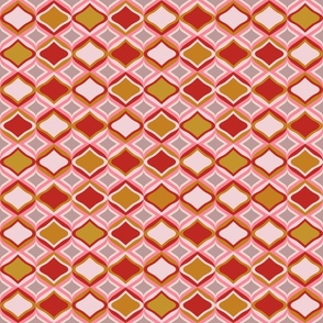 Geometric ogee and diamond, red gold pink, 2 inch