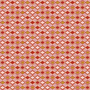 Geometric ogee and diamond, red gold pink, 1 inch
