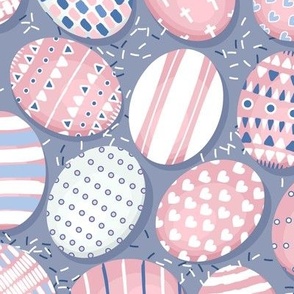 Easter, Colorful eggs, Pink on a gray-blue background