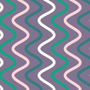 Green White and Pink Waves on Plum Purple Background