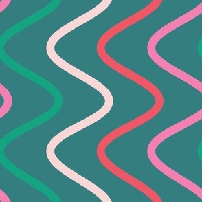 Pink, Teal, and Green Wavey Lines